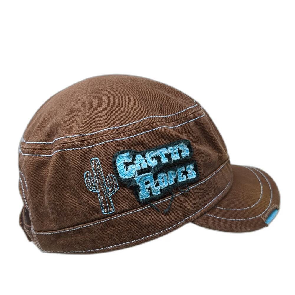 Cactus Ropes Army Cap Brown One Size Strapback Contrast Stitching Side Patch Hat